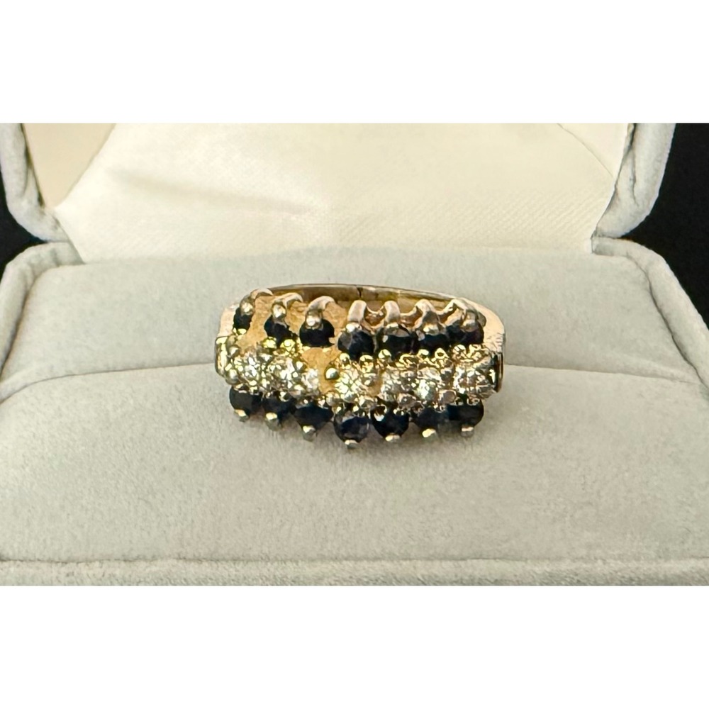 925 Sterling Silver Gold Tone Black Clear Stone Cluster Ring Size 6 4g